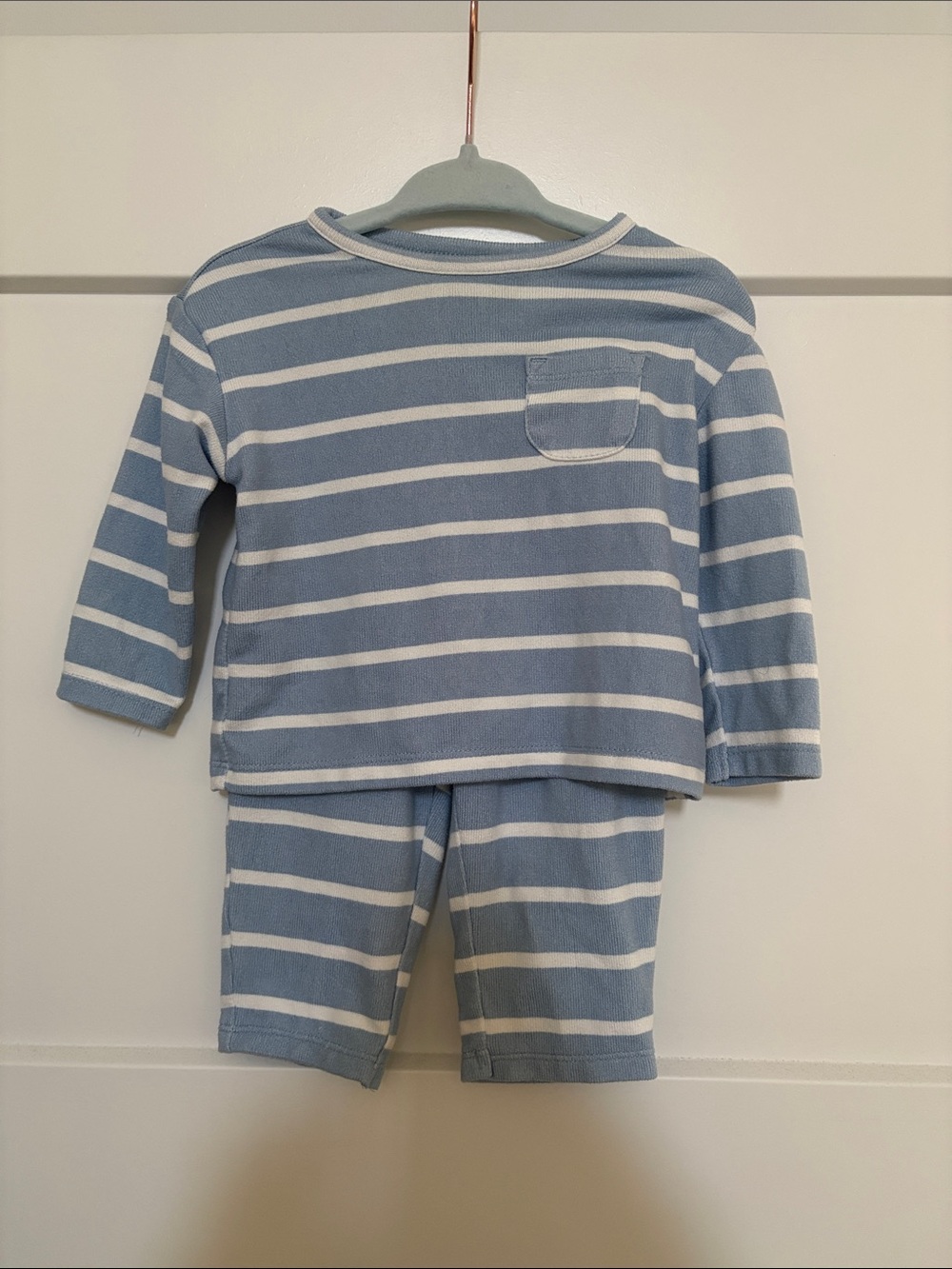 First Impressions Blue & White Striped Set - Soft Long Sleeve Top & Pants 3M